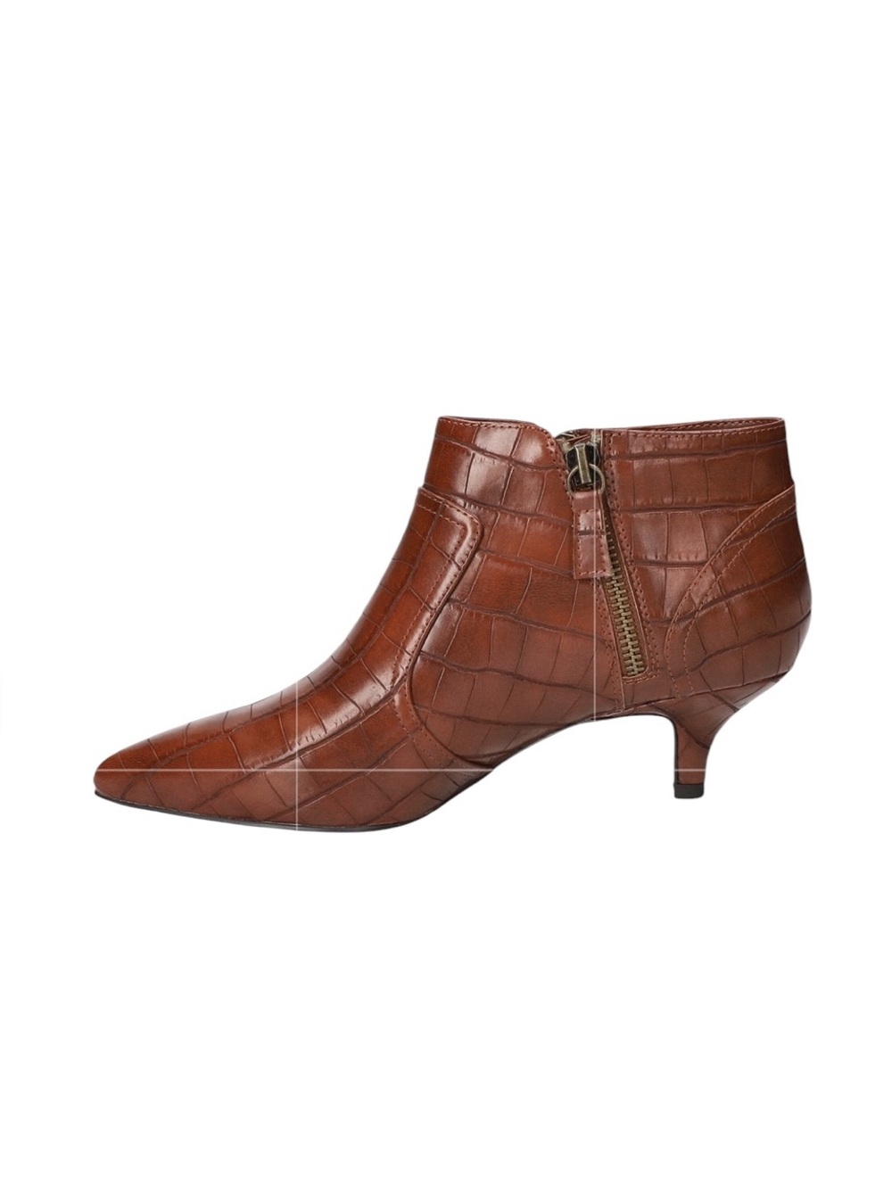Easy Street Annalee Kitten Heel Bootie Brown Croco Pointed Toe Ankle Boots 9W - Picture 3 of 13